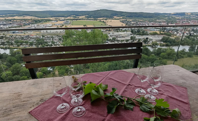 Wandern auf dem Fränkischen Rotwein-Wanderweg in Churfranken 44 Fränkischer Rotweinwanderweg, Weinverkostung Bioweinbau Strizinger Klingenberg